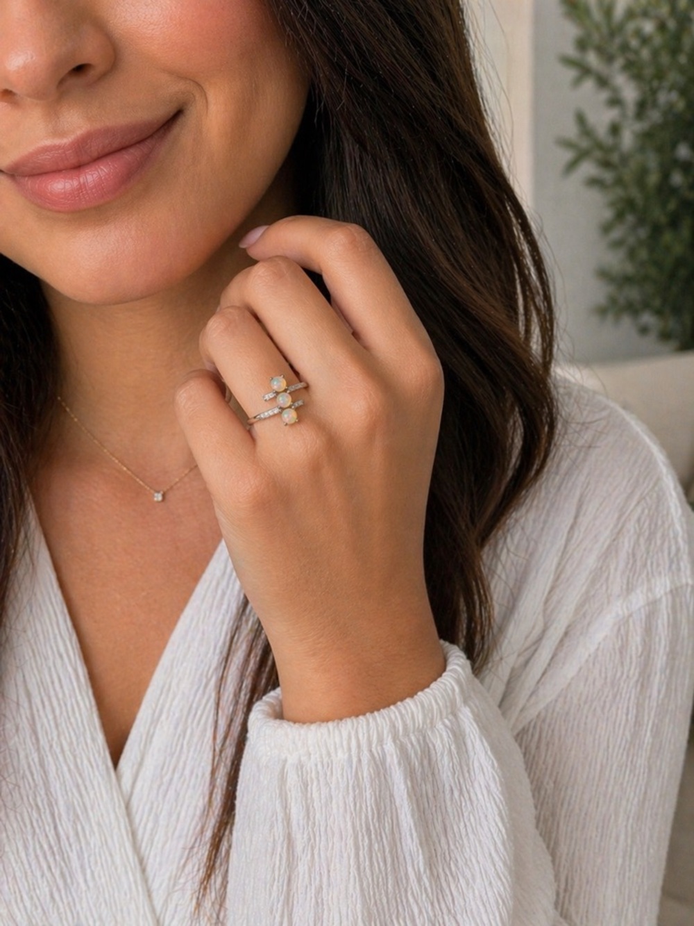 18K Silver Plated 3 layer Natural Opal Ring